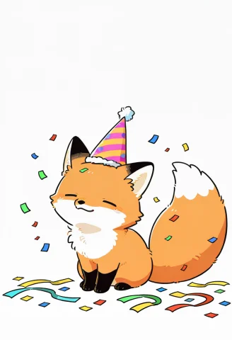 Fox,no Humans,white Background, Cute,party Hat,confetti, — Stable Diffusion AI Prompt: fox,no humans,white background, cute,party hat,confetti,