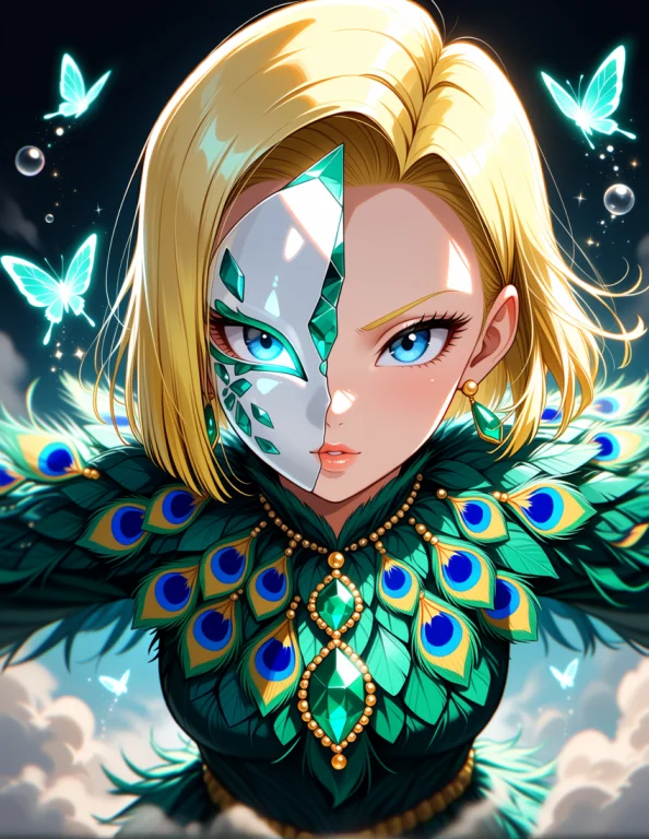 Android 18 Dragon Ball, Cowboy-shot, Wearing Gemstone Peacoc...