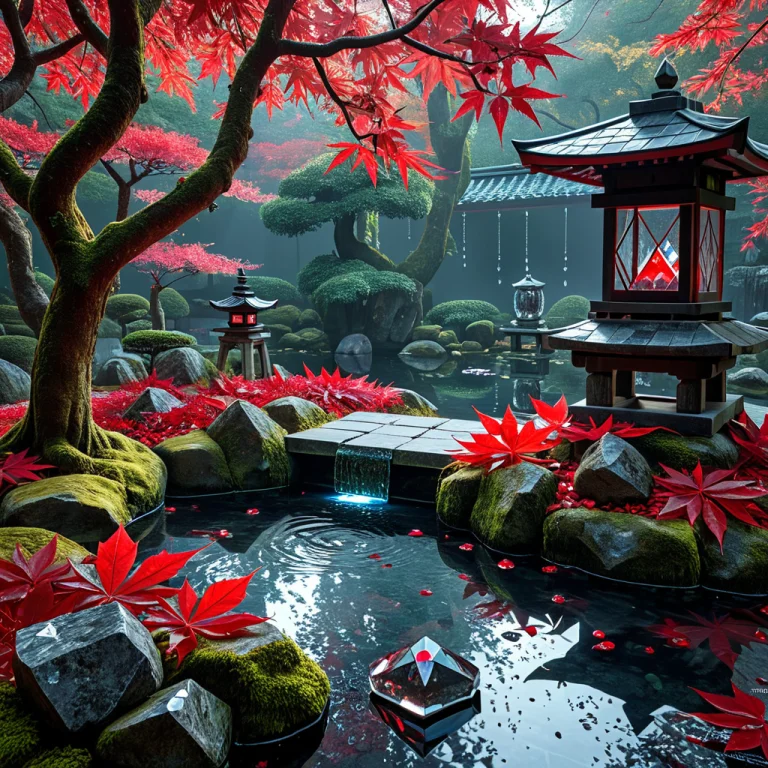A Breathtaking Serene Japanese Zen Garden In Autumn, Weather...