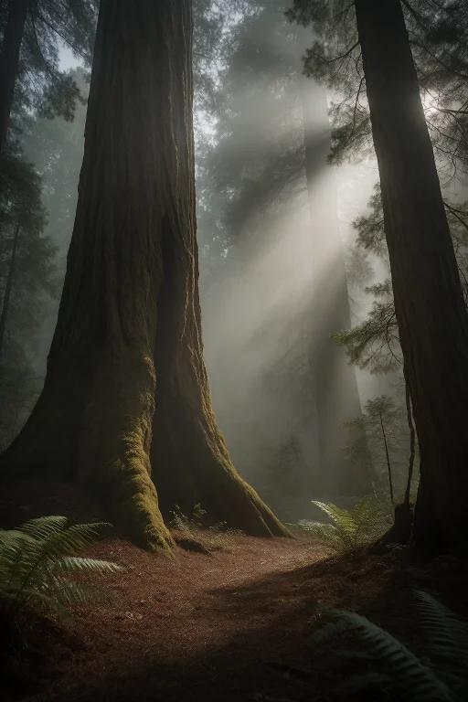 29. Ancient Redwood Forest Fog, 3000-year-old Trees, Sunbeam...
