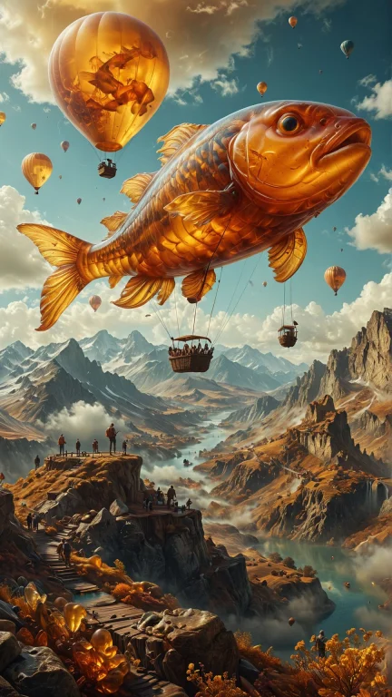 Surreal, A Giant Floating Fish Swimming Through The Clouds,...
