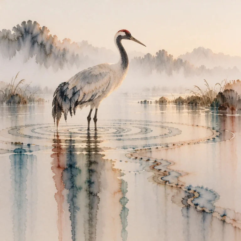 A Majestic Crane Stands Alone In A Shallow, Reflective Lake...