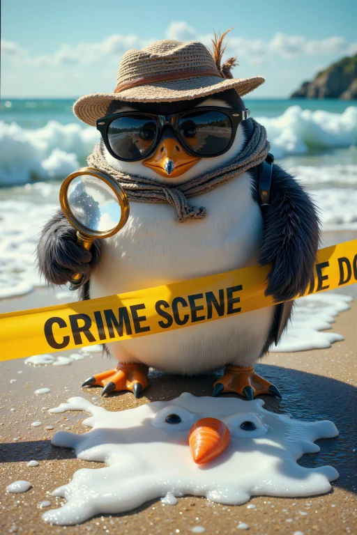 Pinguin Detective In Sunglasses And Detective Clothes Holdin...