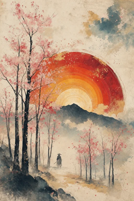 Minimalist Surreal Watercolor-and-ink Illustration On Warm T...
