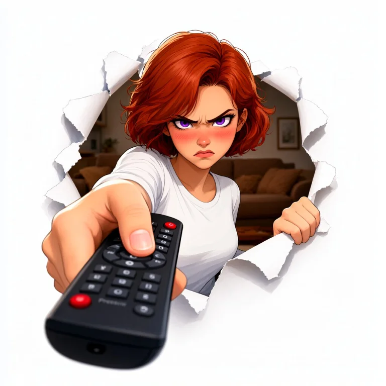 A Young Woman With Short, Wavy Red Hair And Piercing Violet...