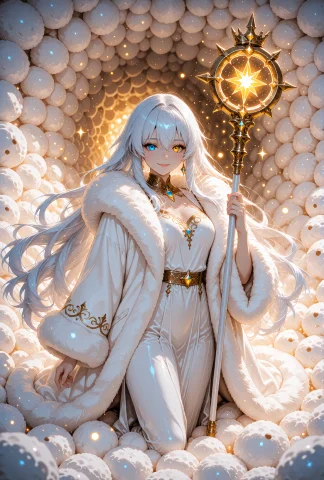 A Fantasy Woman With Long, Flowing Silver Hair And Heterochr... — Stable Diffusion AI Prompt: A fantasy woman with long, flowing silver hair and heterochromia featuring one b...