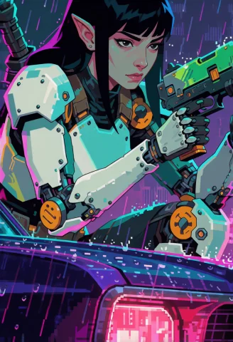 A Vibrant, High-resolution Pixel Art Aesthetic Characterized... — Stable Diffusion AI Prompt: A vibrant, high-resolution pixel art aesthetic characterized by sharp, jagged ed...
