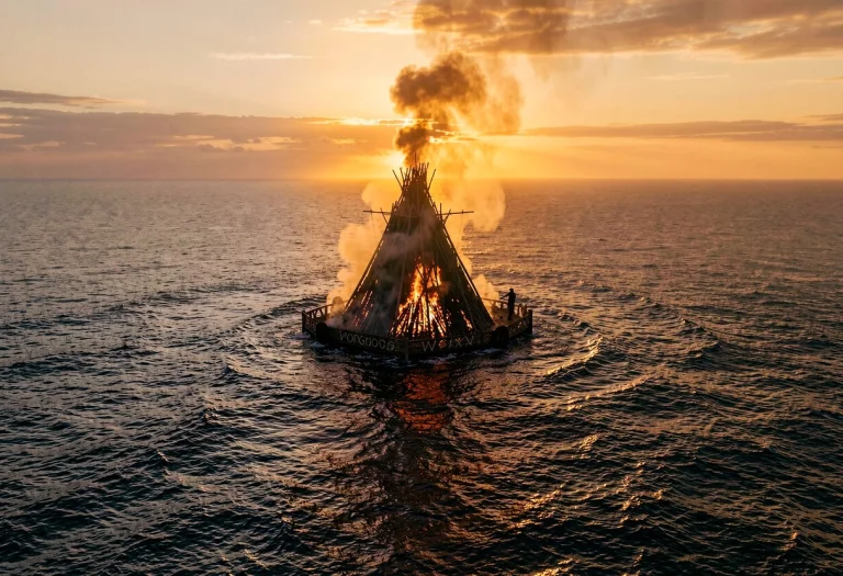 A Viking Funeral Pyre Drifting Out To Sea, Alla Prima, Backl...