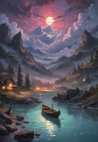 Under The Eerie Glow Of A Full Moon, A Dark And Ominous Land... — SDXL AI Prompt: Under the eerie glow of a full moon, a dark and ominous landscape unfolds. A vib...