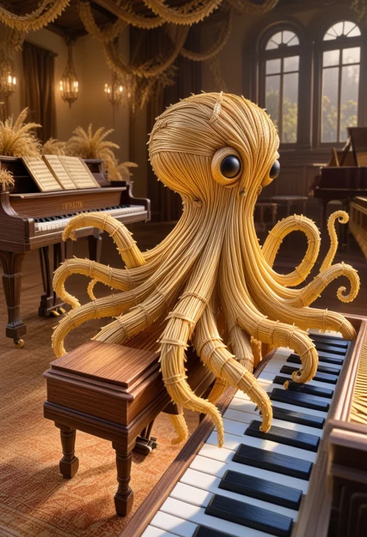 Straw Thread1.7, An Octopus Playing A Grand Piano Made Entir...