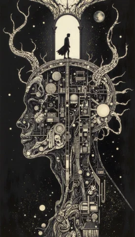 Bioluminescent, A Tenebrous And Labyrinthine Dreamscape Rend... — FLUX AI Prompt: Bioluminescent, A tenebrous and labyrinthine dreamscape rendered with meticulous...