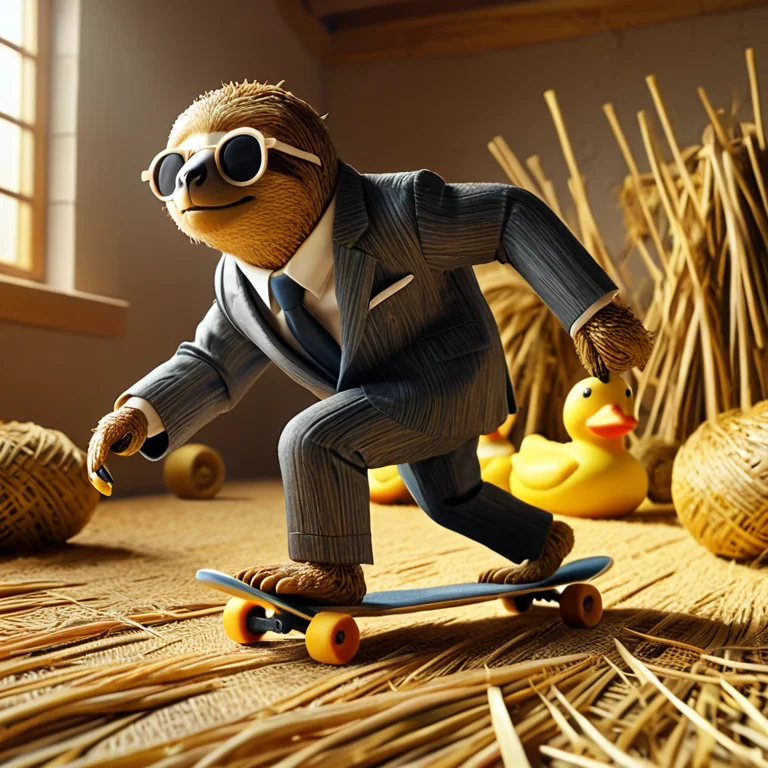 A Sloth In A Suit And Sunglasses Lazily Riding A Skateboard,...