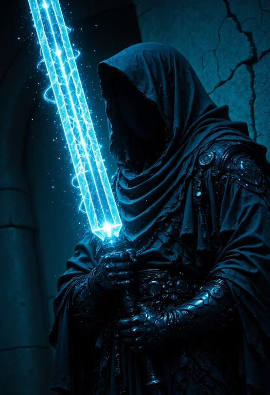 Close Up, A Mysterious, Hooded Figure Holding A Large Glowin...