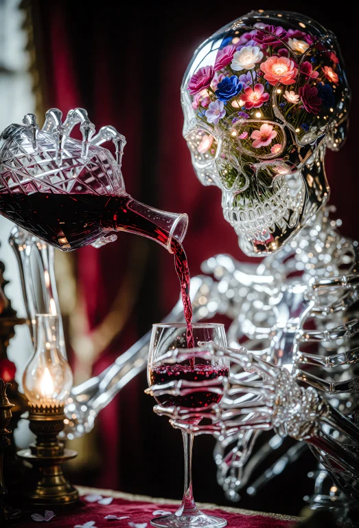 Zidiusart, A Full-scale Human Skeleton Pours Deep Crimson Wi...