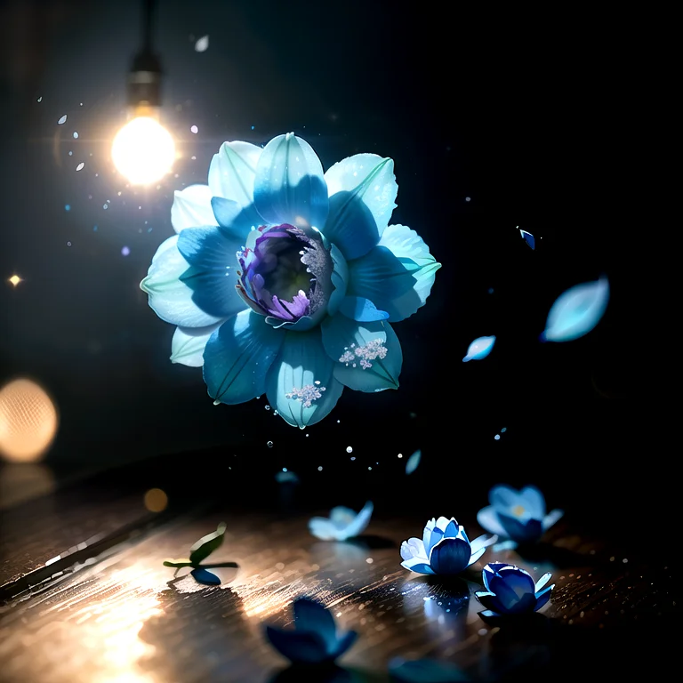 Photoreal, Photorealistic, Large Blue Flower Falling On The...