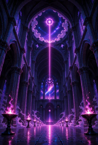 An Immense Gothic Cathedral Interior Viewed From A Low-angle... — Stable Diffusion AI Prompt: An immense gothic cathedral interior viewed from a low-angle shot and front view...
