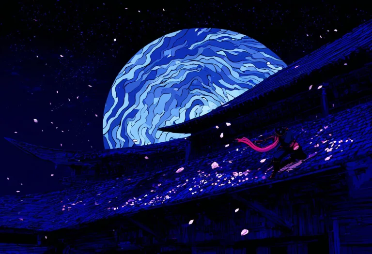 Dynamic Anime Concept Art Of A Stealthy Ninja Poised On The...