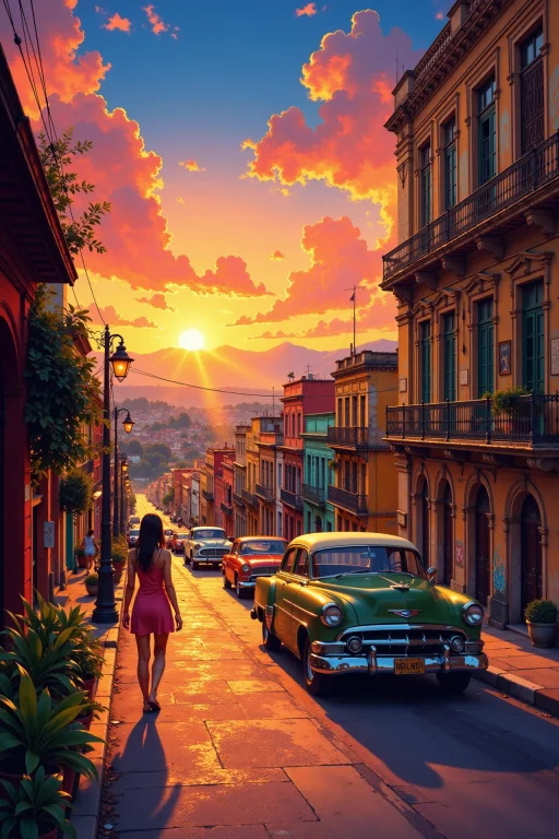 Havana, Cuba Beautiful Anime Landscape, Sunset, Woman, Very...