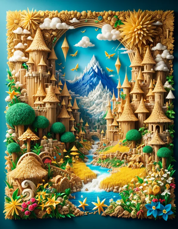 Legend Of Zelda Style World Made Of Straws, Dense Straw Clum...