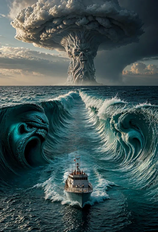 A Small, Modern Industrial Tugboat Desperately Navigates A M...