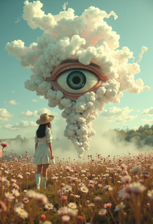 A One-eyed Alien Standing In Front Of Woman,his Body Consist...