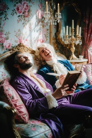 Zidiusart, A Vibrant Oil Painting In The Rococo Style Depict... — Stable Diffusion AI Prompt: zidiusArt, A vibrant oil painting in the Rococo style depicting two men lounging...