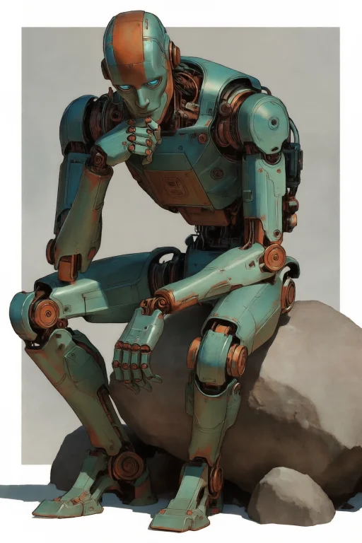 Ani3rel, A Robot Posed Like Rodins The Thinker. It Is Sittin...