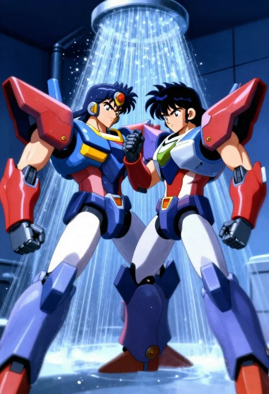 A Mech Duel Frozen In A Shower Of Sparks, 90s Anime Style, T...