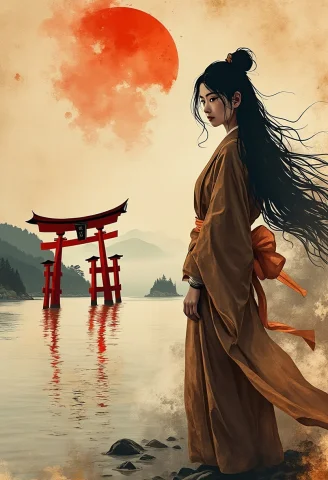 Watercolor Ink Wash, Digital Image Art On Rice Paper, Sepia,... — FLUX AI Prompt: Watercolor Ink Wash, digital image art on rice paper, sepia, henna , Silhouette...