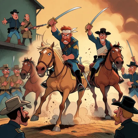 Comic Style.eurpean Comic. In The Foreground, A Confederate... — Stable Diffusion AI Prompt: comic style.eurpean comic. In the foreground, a confederate officer standing wit...