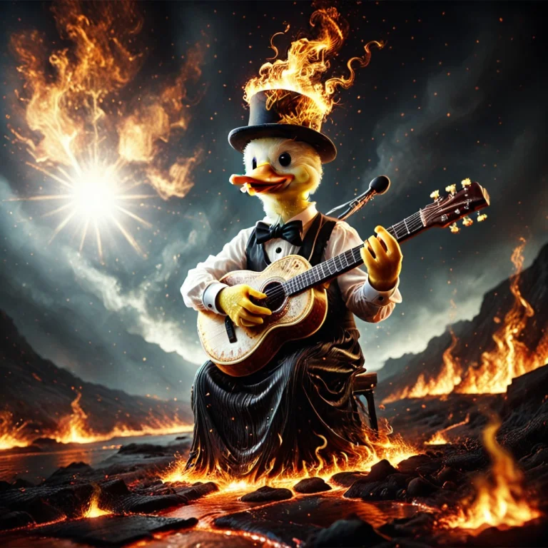 Full Body Shot, Dapper Duck, Top Hat Made Of Swirling Orange...