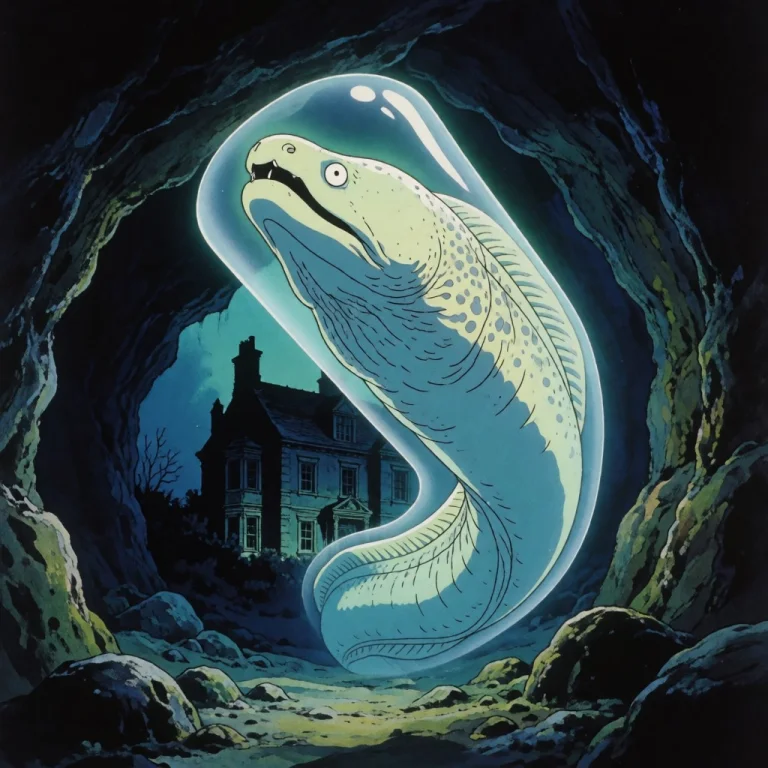 A Giant, Luminescent Moray Eel Floats Upward Out Of A Deep,...