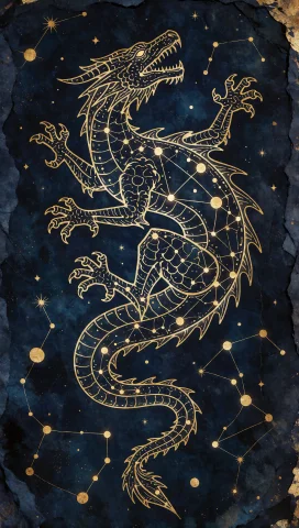 148. Celestial Star Map Dragon, Abstract Line-art Constellat... — Stable Diffusion AI Prompt: 148. Celestial star map dragon, abstract line-art constellation, textured paper...