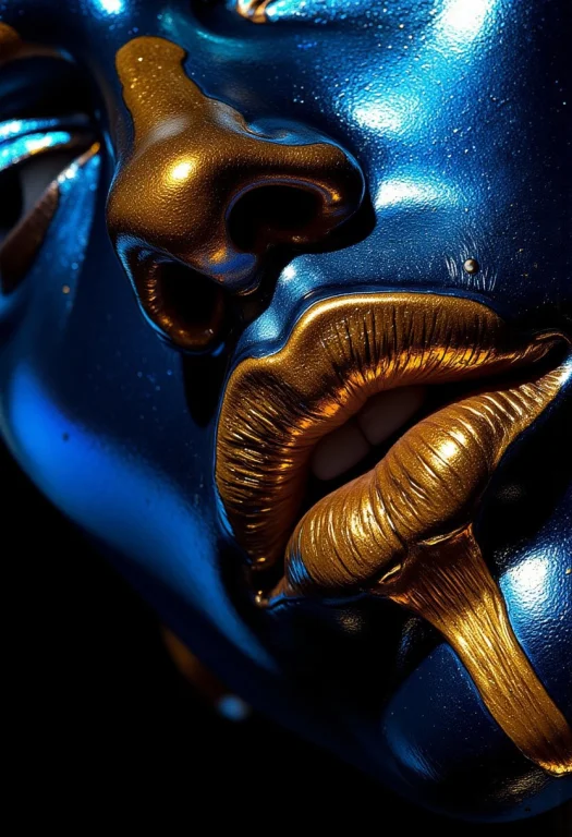 A Dramatic Close-up Beauty Shot Of Metallic Gold And Blue Ma...