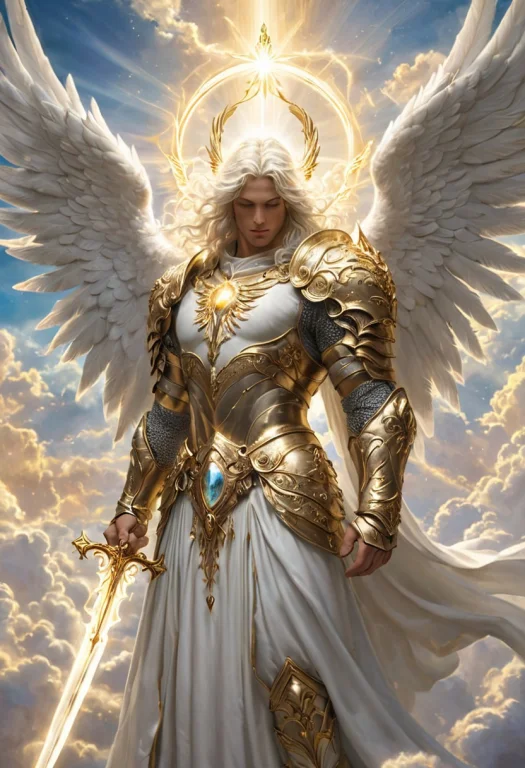 The Archangel Is Depicted In His Divine Form A Majestic, Ser...