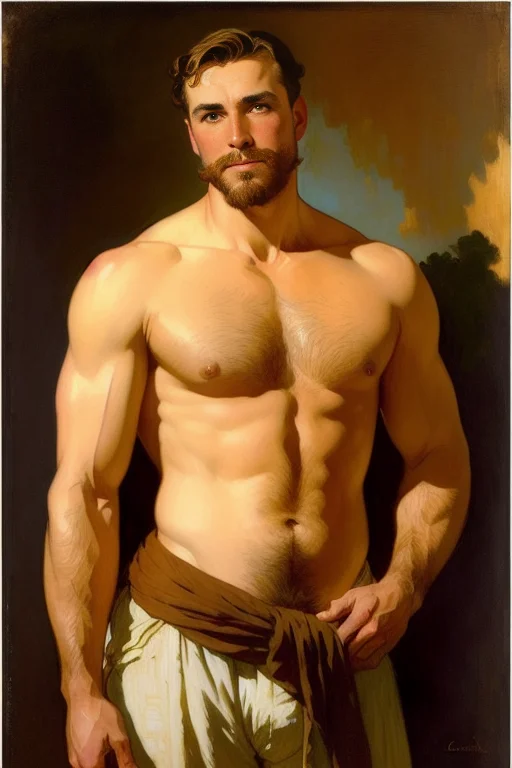A Shirtless Attractive Muscular French Settler With A Large...