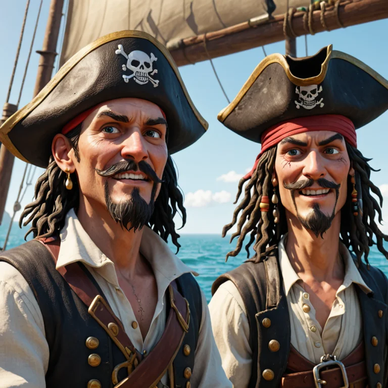 John 02, Jack 04, Crack 06 Pirate Character Boating Close Up