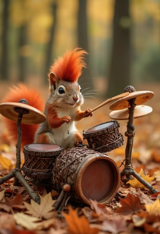 A Professional Photograph Of A Quirky Squirrel With A Fiery...