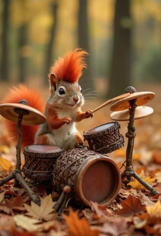 A Professional Photograph Of A Quirky Squirrel With A Fiery... — FLUX AI Prompt: A professional photograph of a quirky squirrel with a fiery red mohawk, energeti...