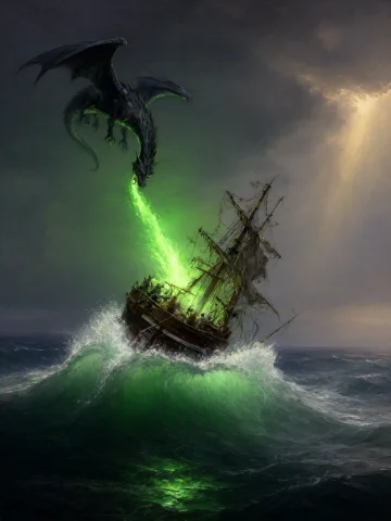 Stable Diffusion Dragon Painting — Stable Diffusion AI Prompt: The image is a vertical romantic marine oil painting in the manner of Ivan Aivaz...