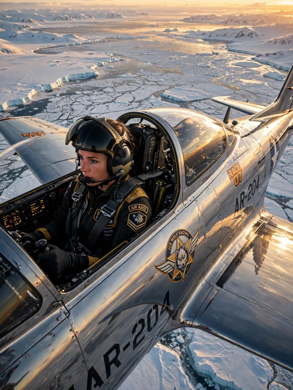 A Female Air Racer Piloting A Sleek Military Aircraft During...