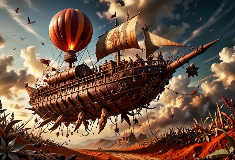A Magnificent Steampunk Airship Floating Gracefully Through...