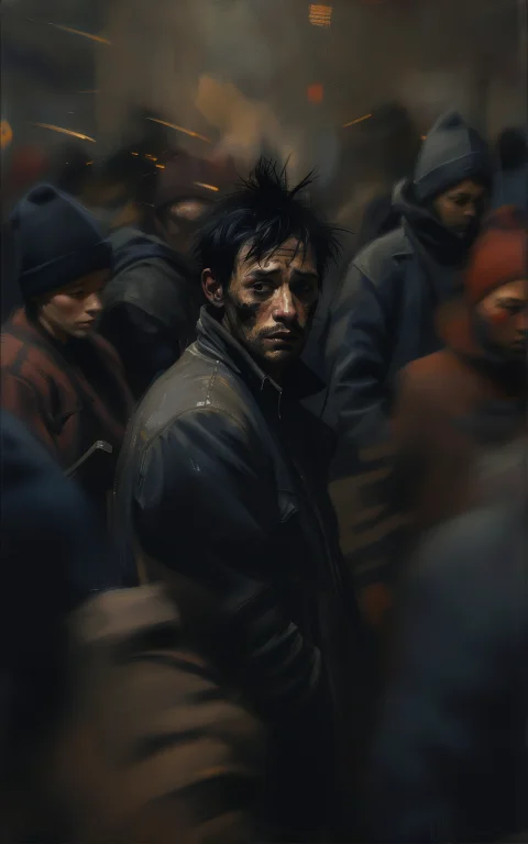 Painterly Illustration Of A Dense Crowd Of People Who Are Mo...