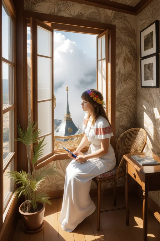 1girl, Professional Airbrush Painting, Fairy Tale, Aerial Sh...