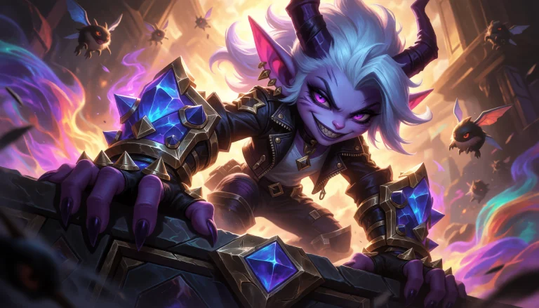 A Mischievous Small Female Demon With Purple Skin, Long Poin...