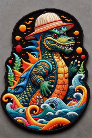 Scenery, A Godzilla With A Summer Hat Made Is Watching Fish... — SDXL AI Prompt: scenery, a godzilla with a summer hat made is watching fish in the ocean. trumpe...