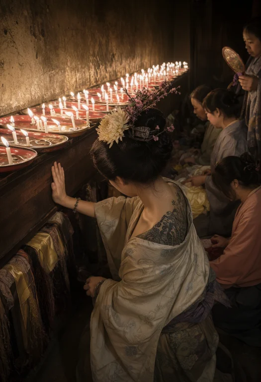 Rows Of Guttered Candles Line A Scarred Wooden Shelf In A Cr...
