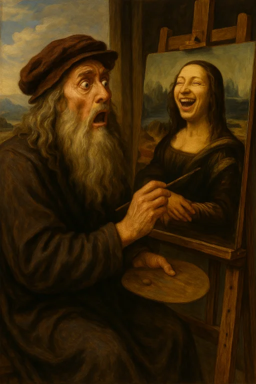 Painting Of Leonardo Da Vinci Painting The Mona Lisa
