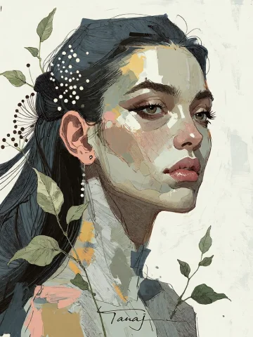 Bradhamel Art Style.the Image Is A Stylized Portrait Of A Wo... — Stable Diffusion AI Prompt: Bradhamel art style.The image is a stylized portrait of a woman in profile, rend...