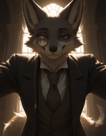 Df5tyle, A Dark Image With Backlighting Of An Anthropomorphi... — Stable Diffusion AI Prompt: df5tyle, A dark image with backlighting of an anthropomorphic fox man with both...